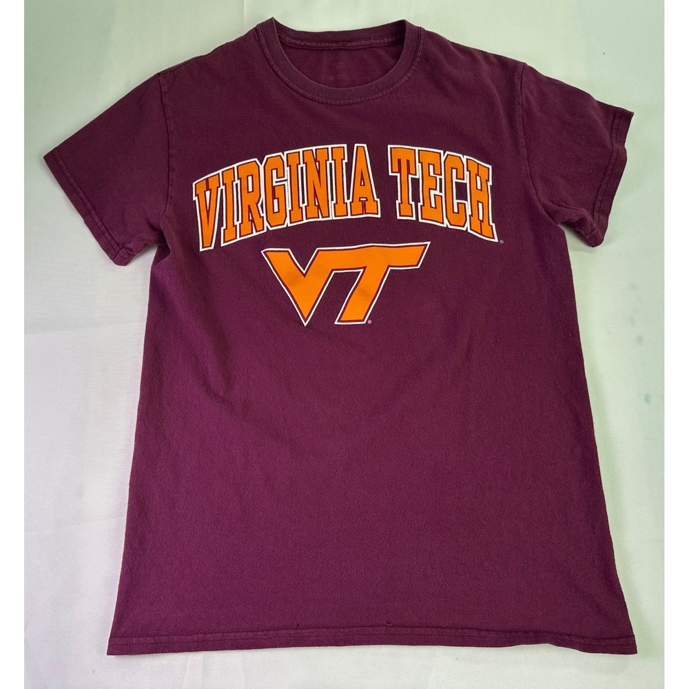 Virginia Tech Hokies Maroon Orange VT College T Shirt Mens Small